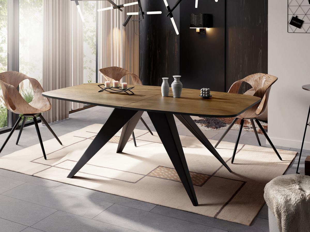 ESSTISCH Foster rechteckig ausziehbar, Lefkas Eiche 160-198/80/76 cm - Alteiche/Schwarz, Holzwerkstoff/Metall (80/200/76cm) - WFL GROUP
