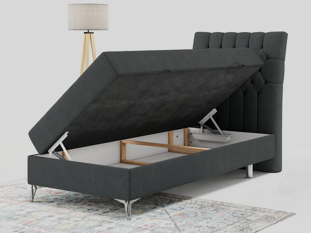 BOXBETT MILEN 90/200 Dunkelgrau Struktur - H3 - Rechts Seite - Dunkelgrau, Holz/Textil (90/200cm) - MKS