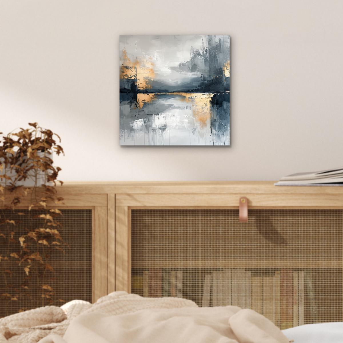 METALLBILD Kunst - Grau - Gold - Abstrakt 20x20 cm - Dunkelgrau, Metall (20/20cm) - MuchoWow
