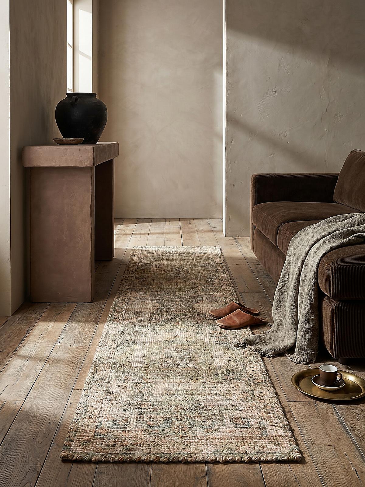 JUTETEPPICH DEEPE, klassisch im Vintage-Stil, Braun-Grün, 60 x 230 cm - Braun, Textil (60/230cm) - KADIMA DESIGN