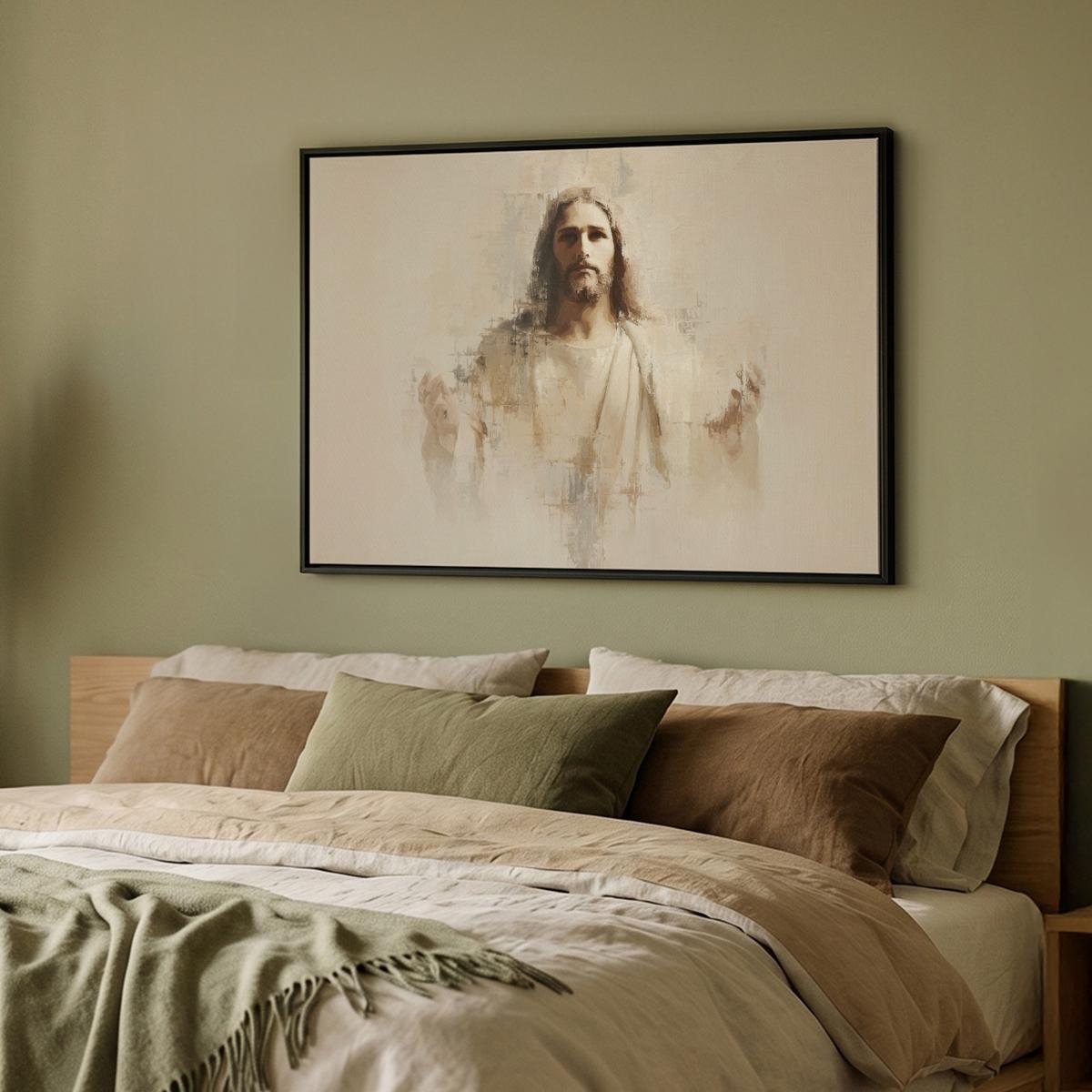 LEINWAND Bilder mit Rahmen - Porträt - Abstrakt - Jesus - Beige - 100x70 - Beige, Textil (100/70cm) - MuchoWow