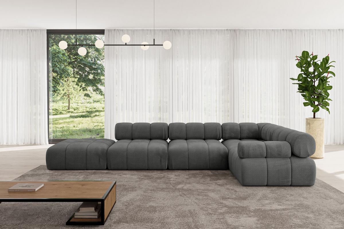 ECKSOFA modulares Sofa Felto-L2 - 380x190x70 cm Dunkelgrau Velours - Dunkelgrau, Holzwerkstoff/Textil (380/190cm) - ALTDECOR
