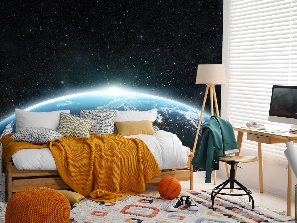 FOTOTAPETE für Wohnzimmer Erde Aus Dem Kosmos Planet 200x140 - Blau/Gelb, Papier (200/140cm) - Muralo
