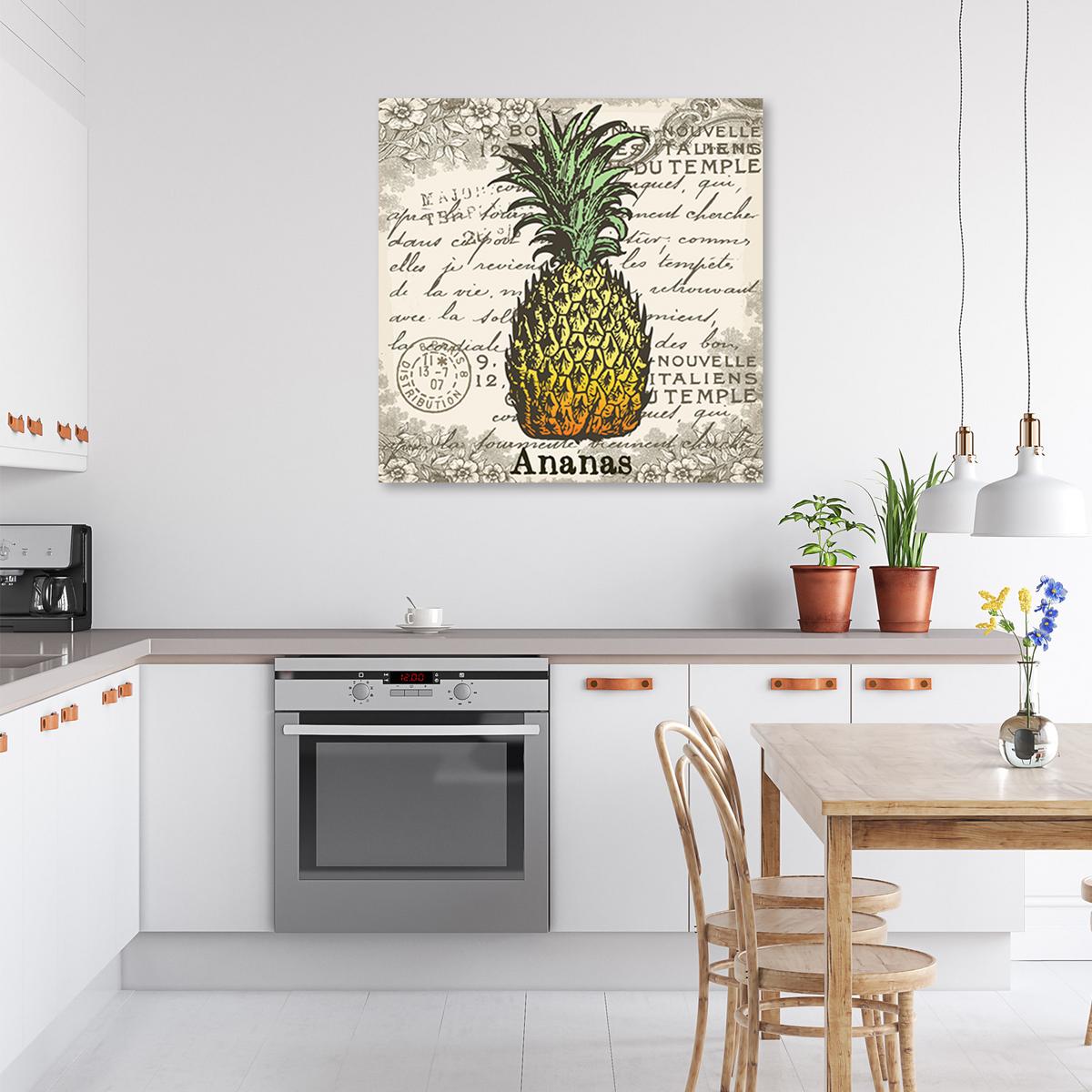 WANDBILD vintage ananas - Gelb, Textil (30/30cm) - Feeby