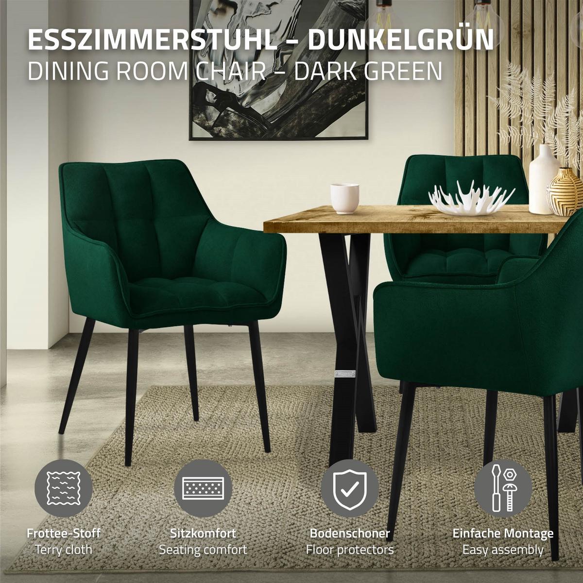 ESSZIMMERSTUHL Dunkelgrün Frotteestoff - Dunkelgrün/Schwarz, Textil/Metall (63/90/57cm) - ML-DESIGN