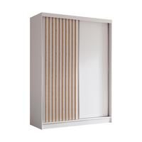 KLEIDERSCHRANK mit furnierten Schiebetüren und Aluminium-Leisten - LABELO - 160 cm Weiß+Weiß+Artisan - Weiß/Eiche Artisan, Holzwerkstoff (160/216/61cm) - ALTDECOR