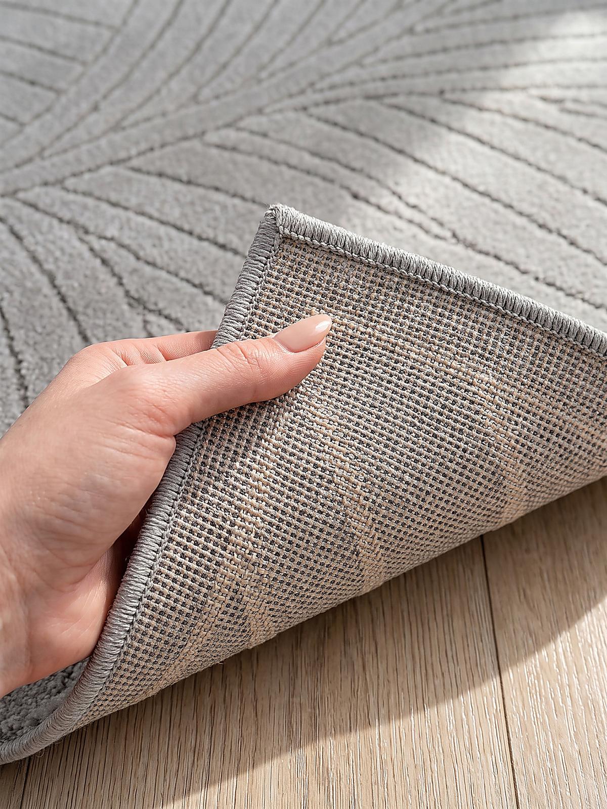 TEPPICH Outdoor, Fußbodenheizung-geeignet, mit Blattmotiv, ENGADIN in Silbergrau, Ø 120 cm - Grau, Textil (120/120cm) - KADIMA DESIGN