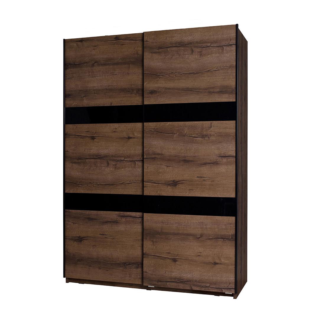 SCHWEBETÜRENSCHRANK Devon 2 Türen mit 2 Kleiderstangen, Eiche monastery - Eichefarben/Schwarz, Holzwerkstoff/Metall (150/215/68.5cm) - Beautysofa