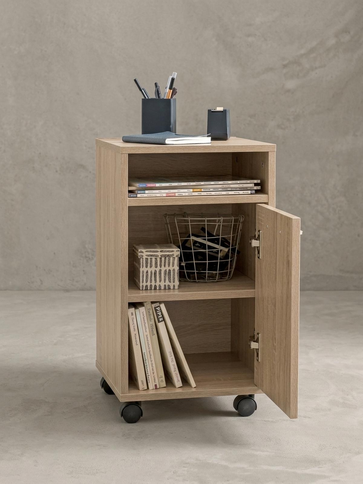 ROLLCONTAINER 2 Türfächer Ablage Rollen Mit Bremsen OSSOLA, Beige 33x38x60 cm - Beige/Schwarz, Holz/Kunststoff (33/60/38cm) - KADIMA DESIGN