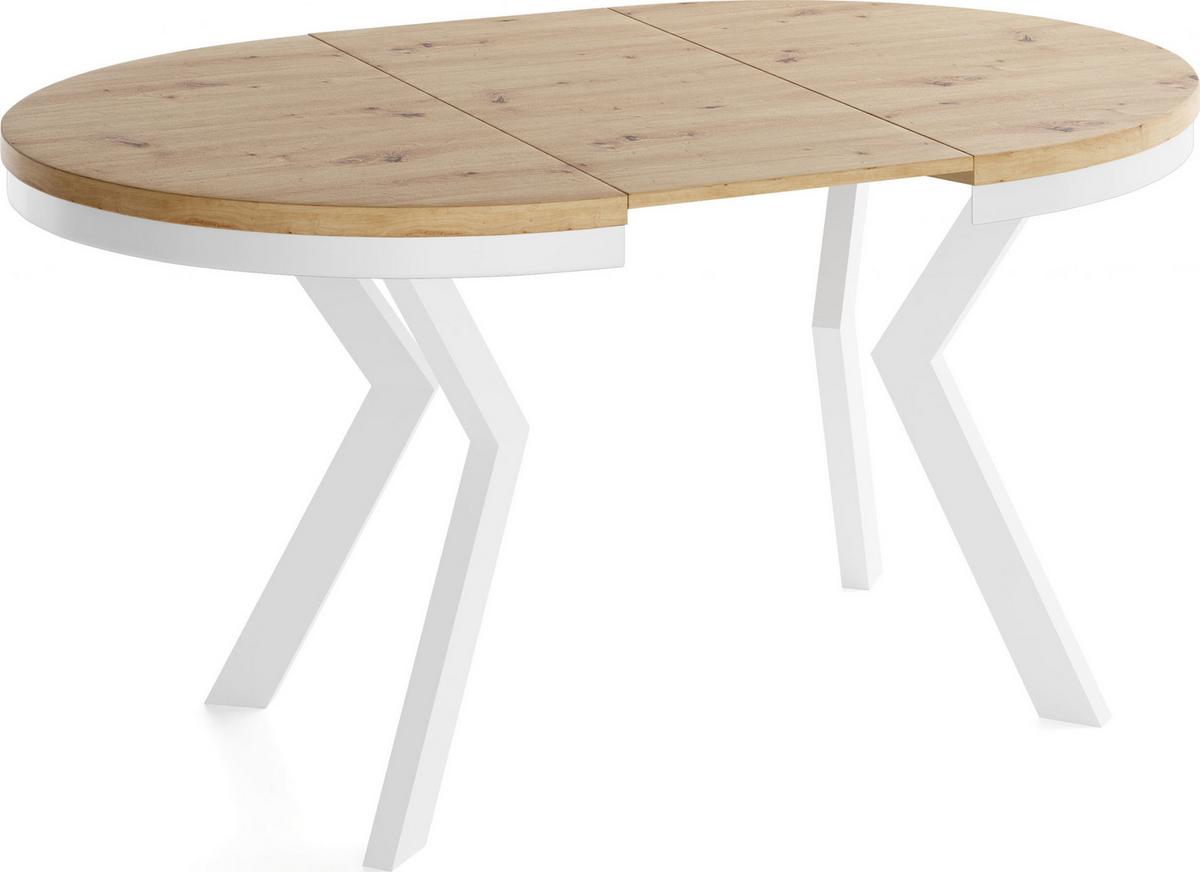 ESSTISCH Savio Weiß Neo rund ausziehbar verlängerbar, Eiche Artisan Hellbraun 80-130/80/77 cm - Eiche Artisan/Weiß, Holz/Holzwerkstoff (80/130/77cm) - WFL GROUP