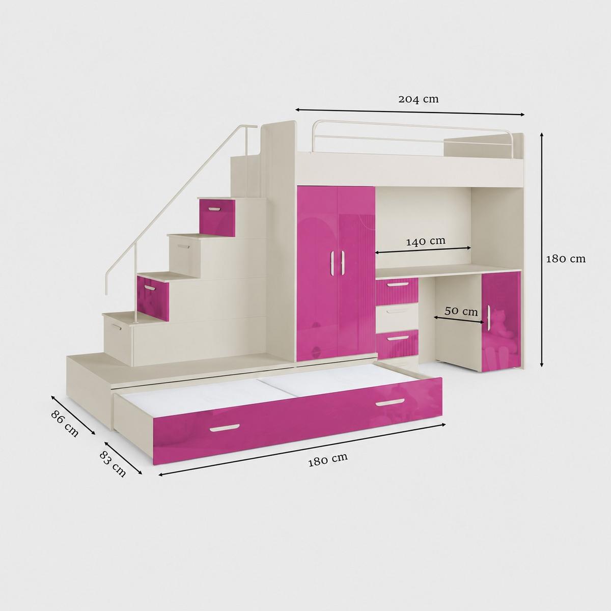 KASCHMIR Kinderset RAJ 5, Hochglanz - Kaschmir/Rosa, Holzwerkstoff (320/180/86cm) - Lookway