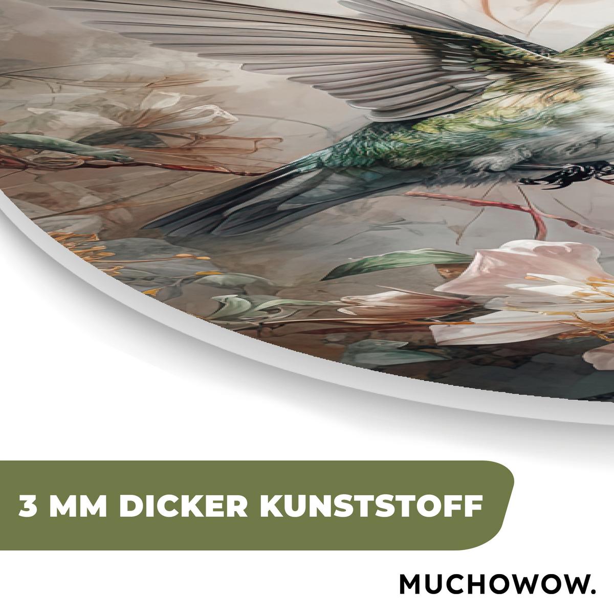 WANDBILD Kolibri - Vögel - Blumen - Pflanzen Deko Groß 80x120 cm - Hellgrün, Kunststoff (80/120cm) - MuchoWow