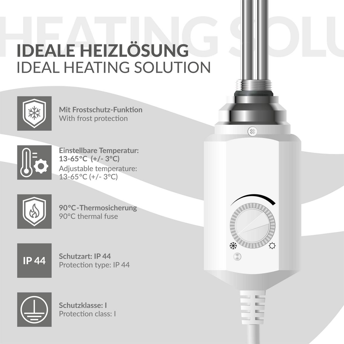 BADHEIZKÖRPER elektrisch Sahara 500x1500 mm Weiß gerade mit Heizstab 1200W - Weiß, Metall (3/150/50cm) - LuxeBath
