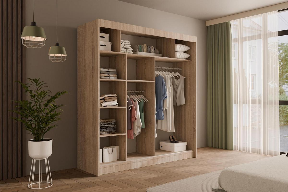 KLEIDERSCHRANK PEKA III - 200 cm - Sonoma Eiche|Weiß - Weiß/Sonoma Eiche, Holzwerkstoff (200/215/61cm) - ALTDECOR