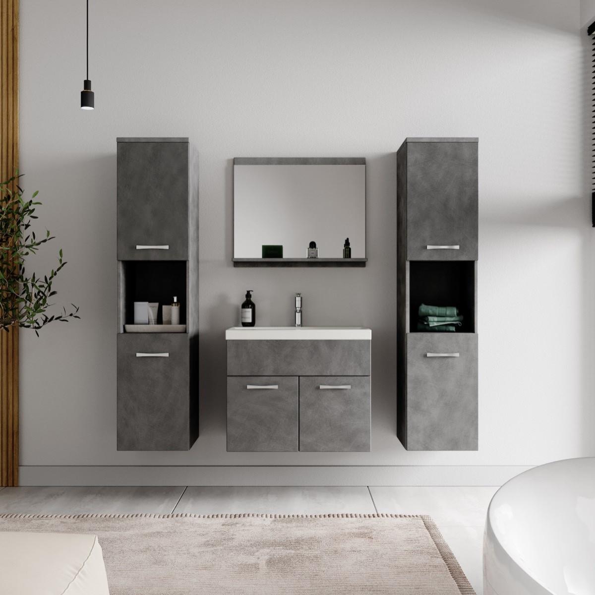 BADMÖBEL-SET Montreal 5 Teile Dunkel Grau - 60 x 35 x 51 cm - Grau, Holz (60/51/35cm) - Badplaats