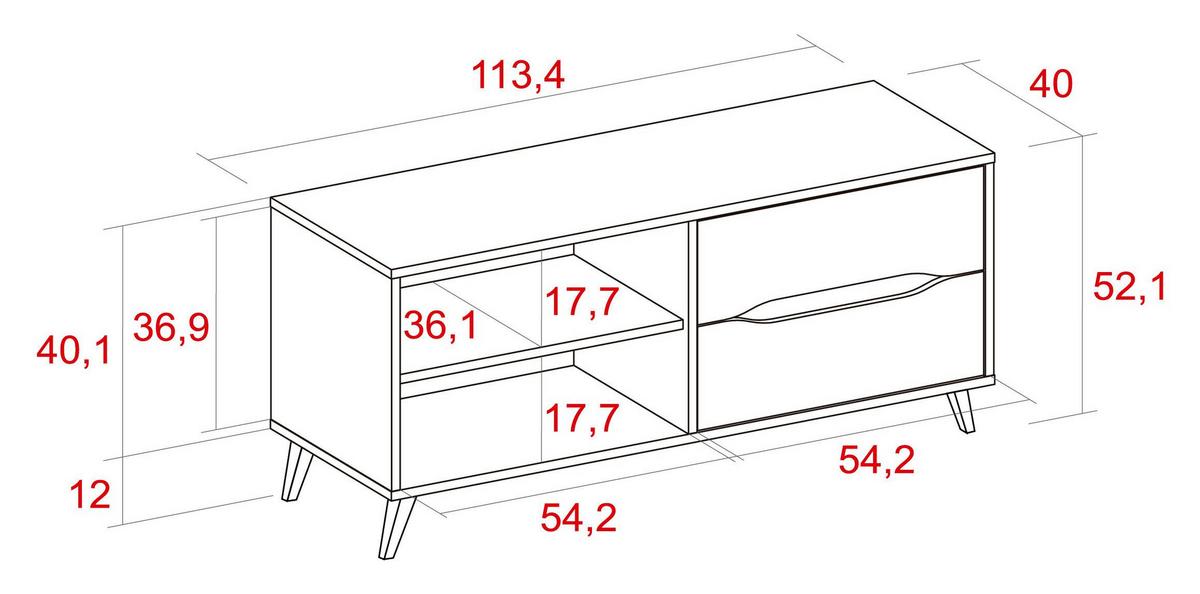 LOWBOARD, Eiche, Grau., 113/40/52cm - Grau, Holzwerkstoff (113/52/40cm) - Skraut Home