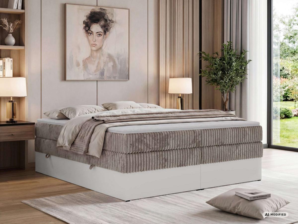 BOXSPRINGBETT TRAVIT ZERO KING 160/200 - Hellbraun Cord - Topper T25 - H3 - Hellbraun/Schwarz, Kunststoff/Textil (160/200cm) - MKS