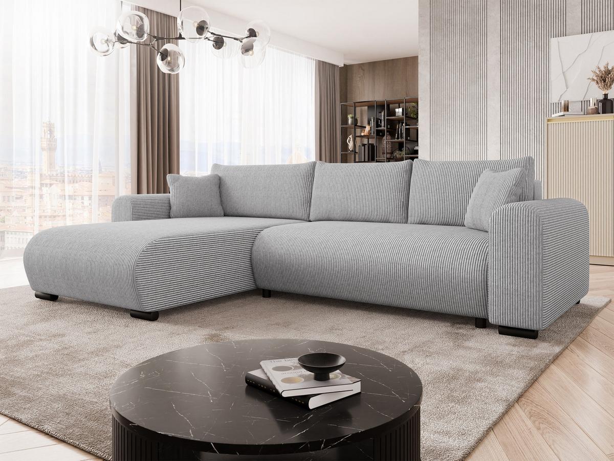 ECKSOFA Merkos Cord - Hellgrau/Schwarz, Holz/Textil (285/188cm) - MIRJAN24