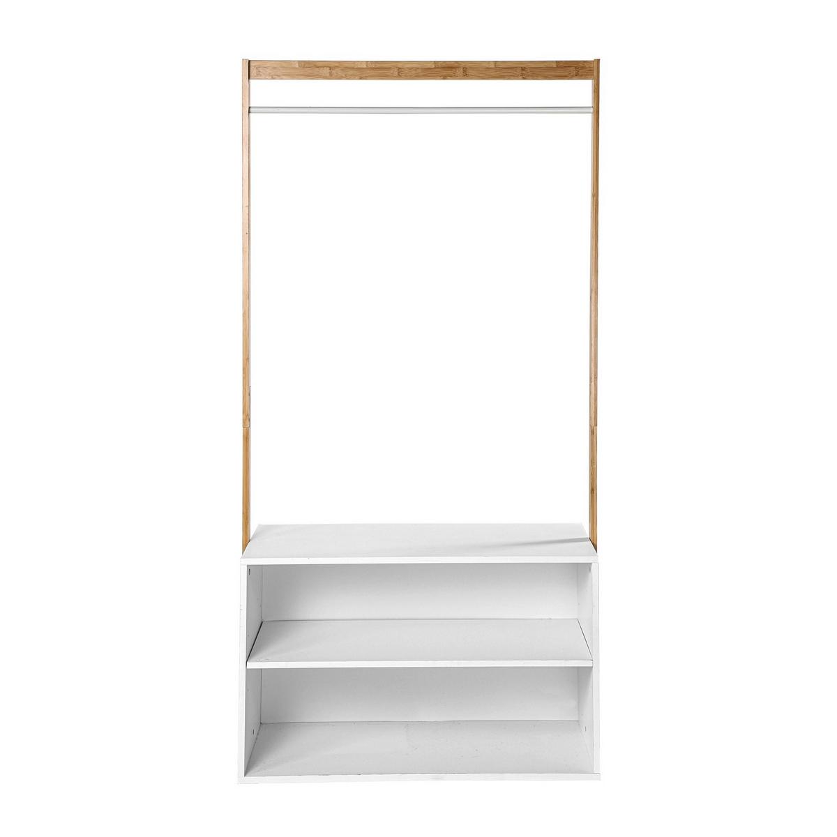 GARDEROBENSTÄNDER mit Stauraum - Weißdekor und Bamboo - L90 cm - Weiß, Holz (40/171/90cm) - Calicosy