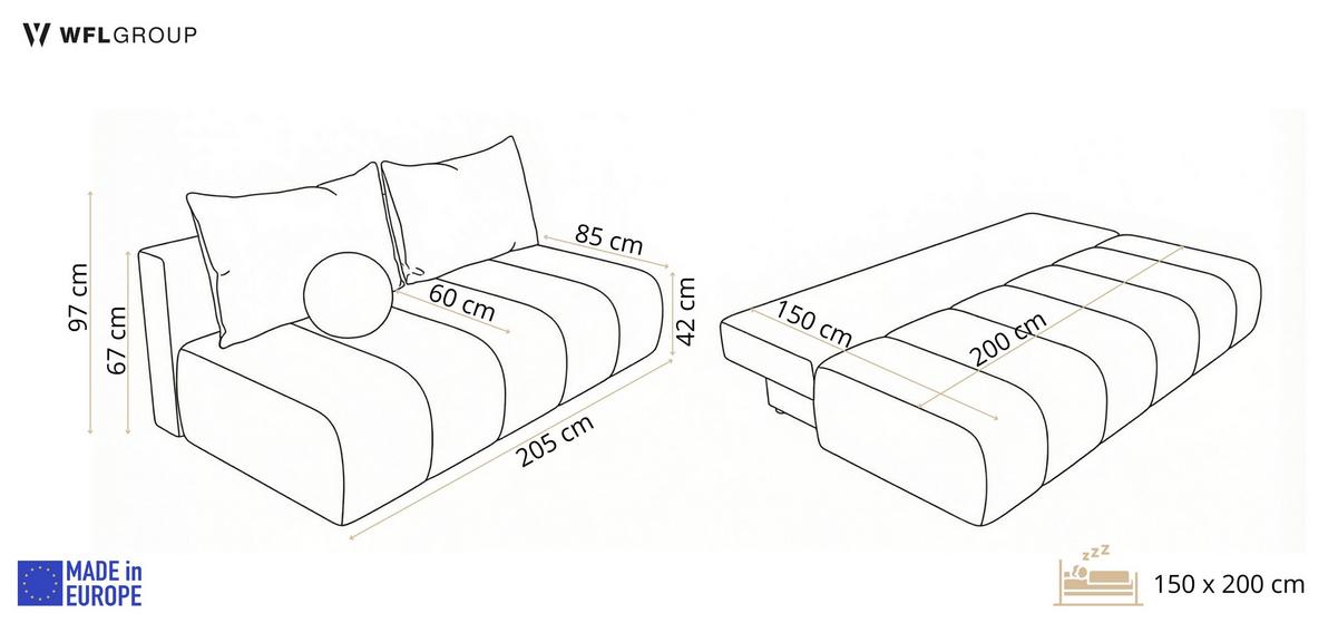SCHLAFSOFA Milla mit Bettkasten, Schwarz 205/97/85 cm - Schwarz, Textil/Metall (205/97/85cm) - WFL GROUP
