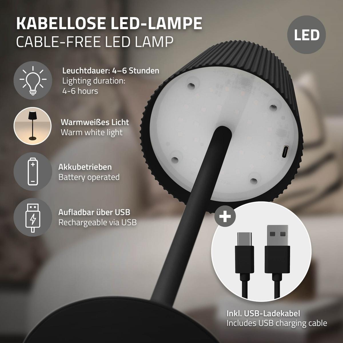 LED TISCHLAMPE kabellos mit Touch Schwarz Ø10x36 cm Warmweiß Dimmbar - Schwarz, Kunststoff (10/10/36cm) - ML-DESIGN