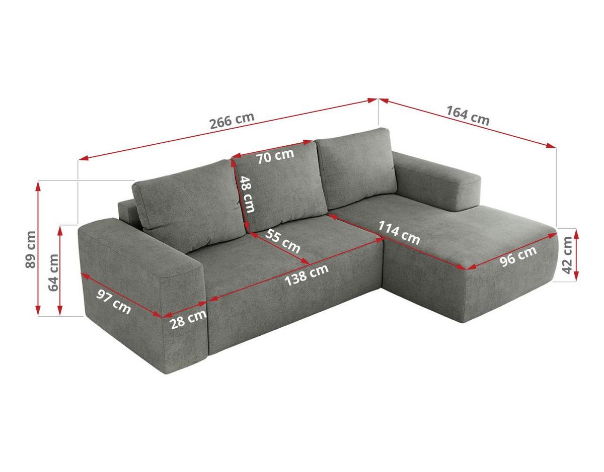 ECKSOFA TRENTINO L Grau Stukture - Links - Schwarz/Grau, Kunststoff/Textil (266/164cm) - MKS