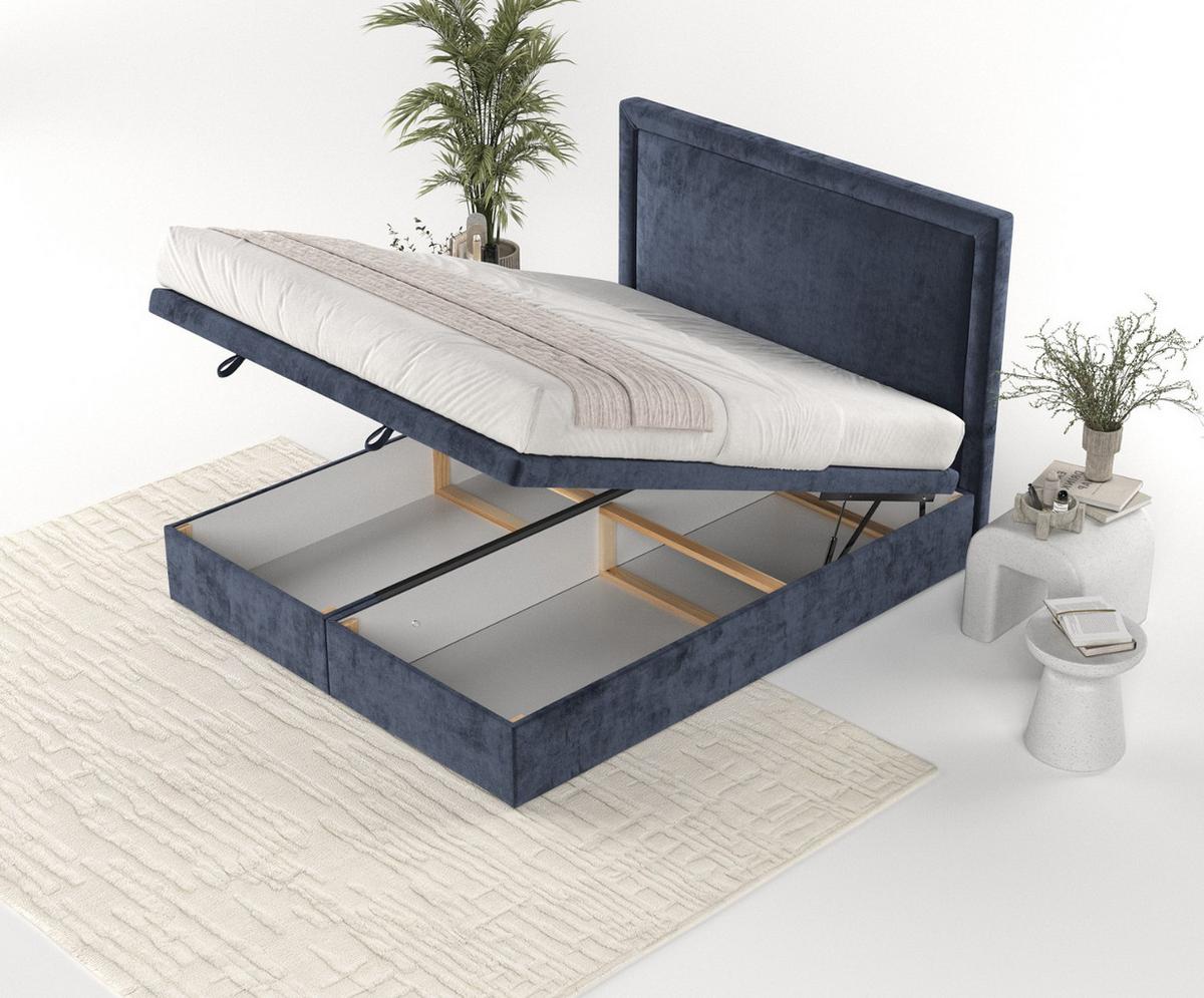 POLSTERBETT Salma mit Stauraum 120/200 cm Marineblau im Lotta Stoff - Schwarz/Dunkelblau, Holz/Holzwerkstoff (120/200cm) - AltaBeds