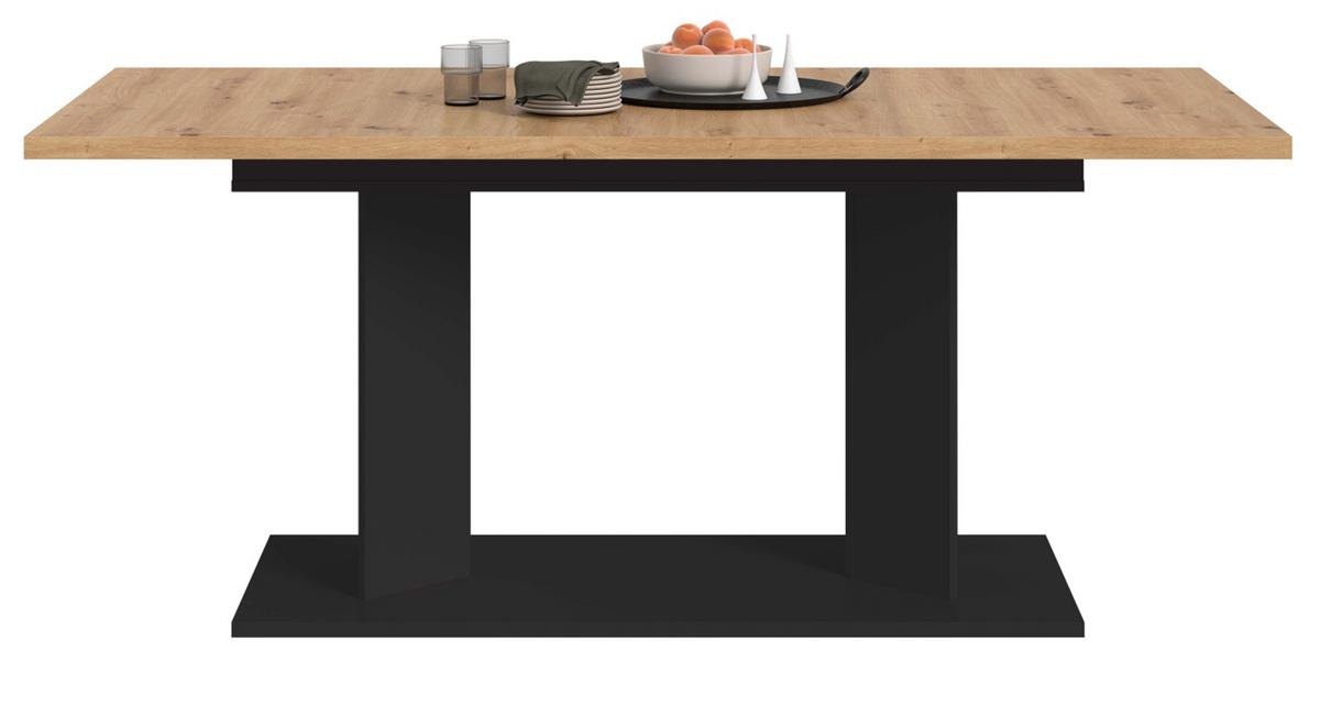 ESSTISCH Eiche Artisan, schwarz 140 - 180 - 220 x 90 cm, Küchentisch 2-fach ausziehbar - Schwarz/Eiche Artisan, Holzwerkstoff (90/140/76cm) - Inn.Furn