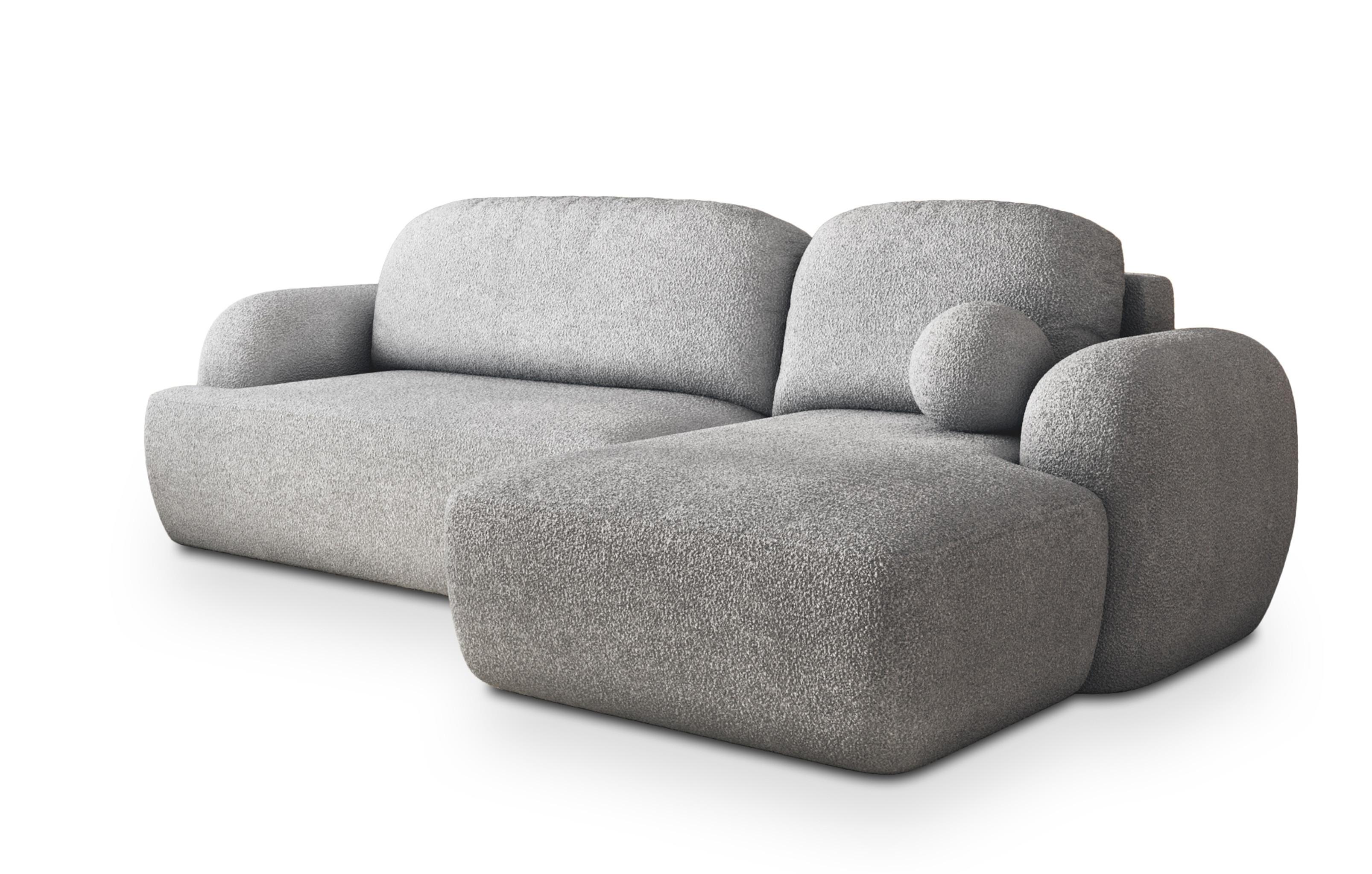 ECKSOFA MODENZA N R-S Hellgrau Boucle-Stoff mit Schlaffunktion - Hellgrau/Schwarz, Holz/Kunststoff (266/148cm) - MASSENO