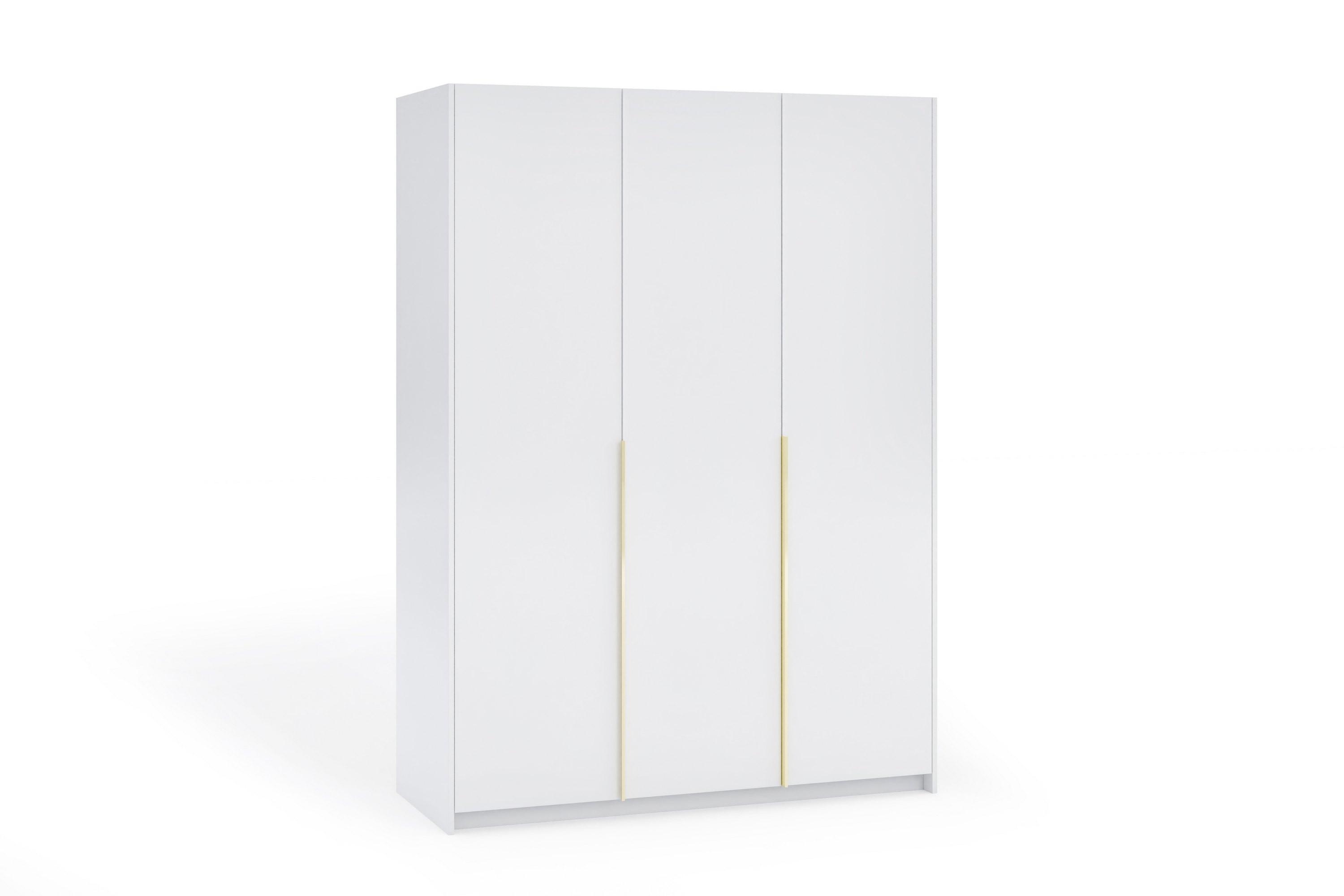 DREHTÜRENSCHRANK AMARA 148/204/58cm 3-türig Weiß - Goldfarben/Weiß, Holzwerkstoff (148/204/58cm) - MASSENO
