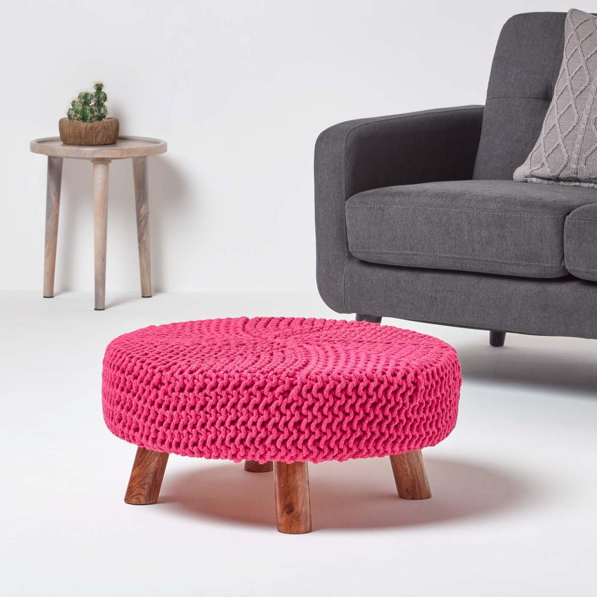 STRICK-HOCKER pink, rund 62/62/30 cm - Pink, Textil (62/30/62cm) - Homescapes