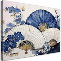 WANDBILD japanischer fächer blau - Blau, Textil (60/40cm) - Feeby