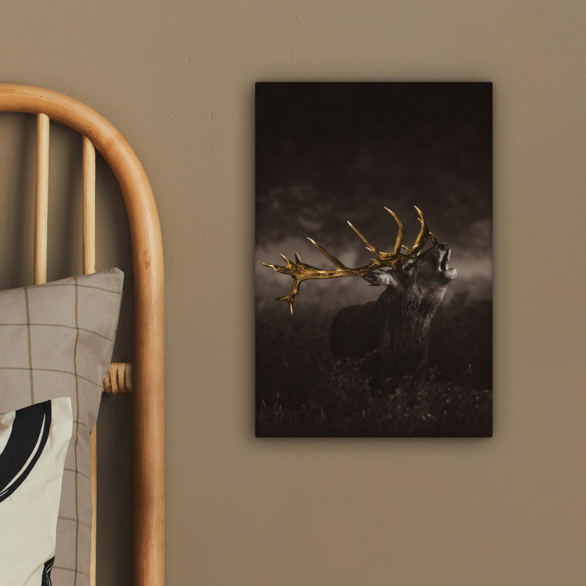 LEINWANDBILD Rotwild - Schwarz - Gold Deko Wohnzimmer 20x30 cm - Braun, Textil (20/30cm) - MuchoWow