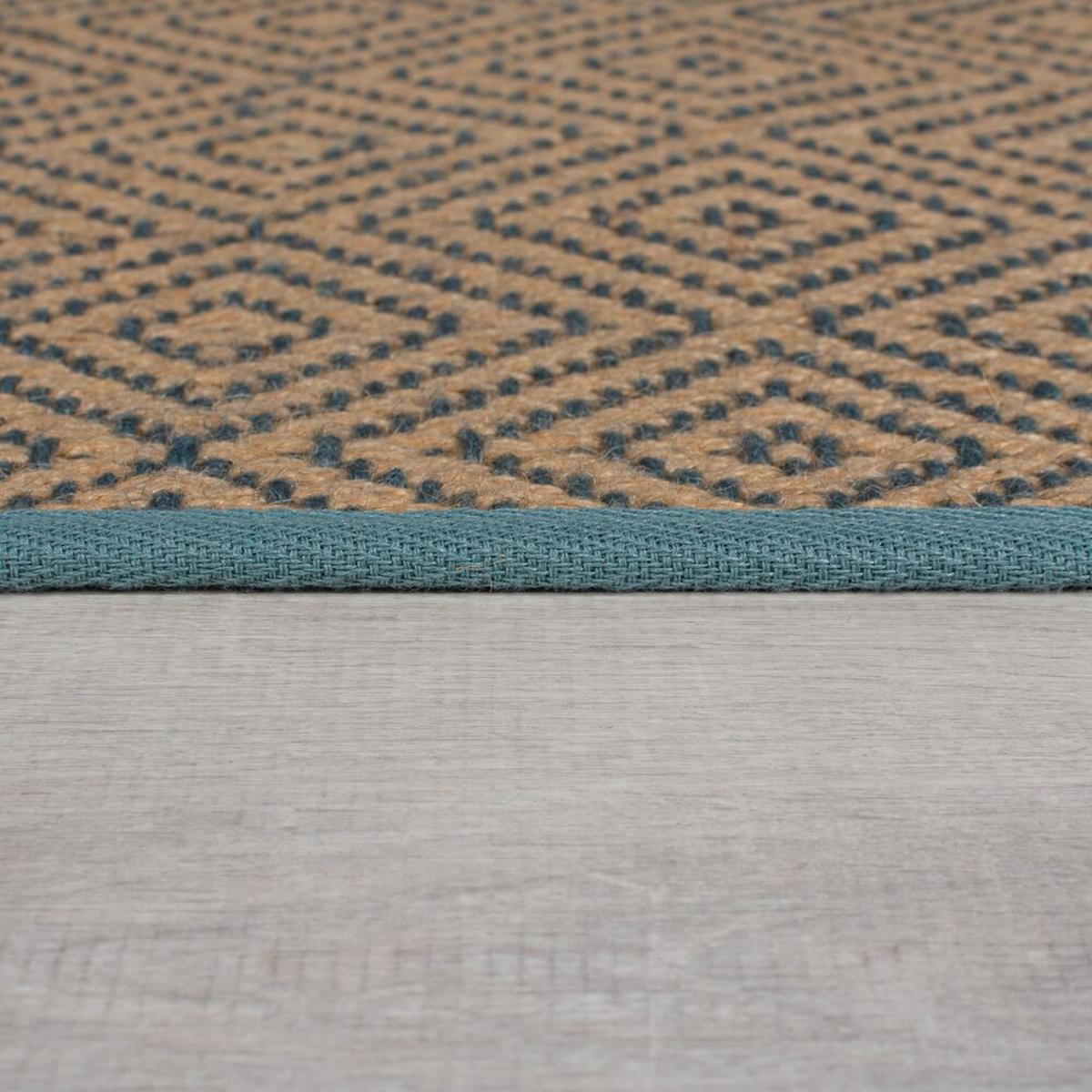 JUTETEPPICH CARRON, geometrisch, Braun-Blau, 200 x 290 cm - Blau/Braun, Naturmaterialien (200/290cm) - KADIMA DESIGN