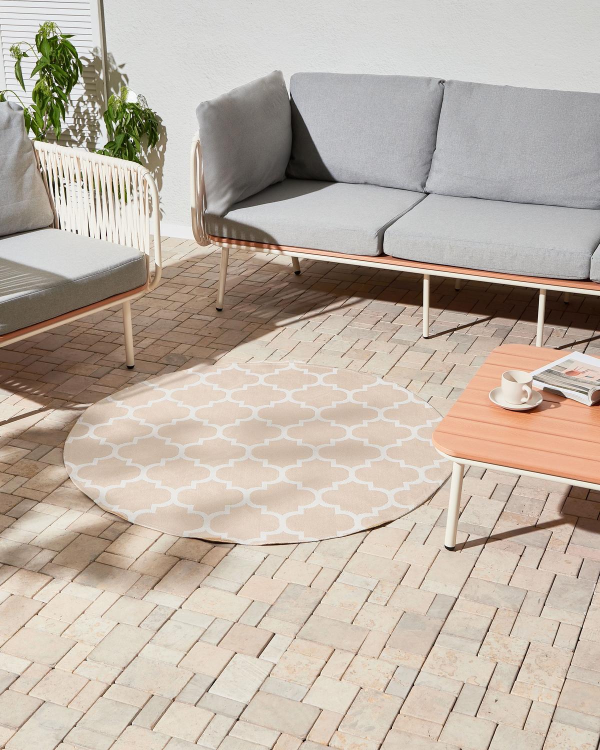 OUTDOORTEPPICH Beige 120 cm Mosore - Beige/Weiß, Kunststoff (120/120cm) - Beliani