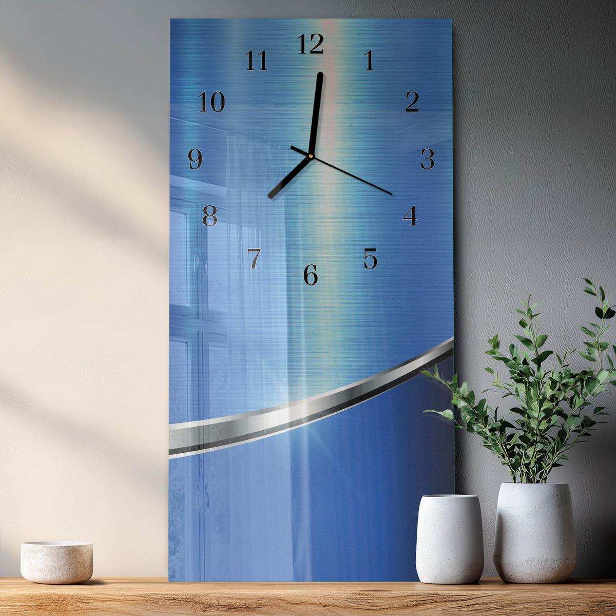 WANDUHR aus Glas 30x60 cm - Muster - Blau, Glas (30/60/0.4cm) - TULUP