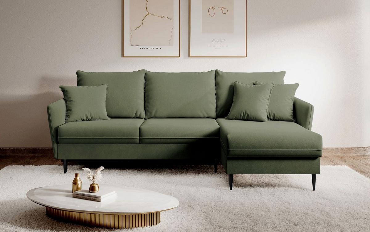 ECKSOFA Volio Salbeigrün Samt - Schwarz/Hellgrün, Textil/Metall (223/145cm) - Selsey