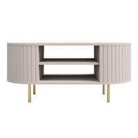 COUCHTISCH Halay Beige, Moderne Rillenstruktur 100 cm, mit runden Kanten - Beige/Goldfarben, Holzwerkstoff/Metall (45/100/52cm) - AX Living