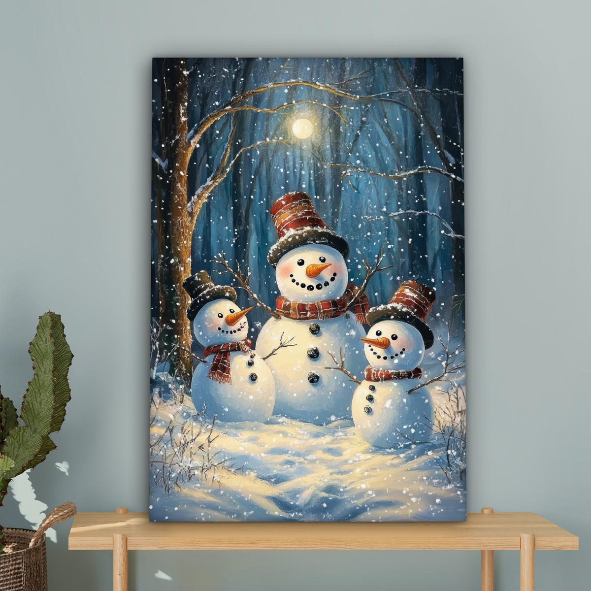 LEINWANDBILD Schneemann - Schnee - Winter - Wald Wanddeko Schlafzimmer 60x90 cm - Hellblau, Textil (60/90cm) - MuchoWow