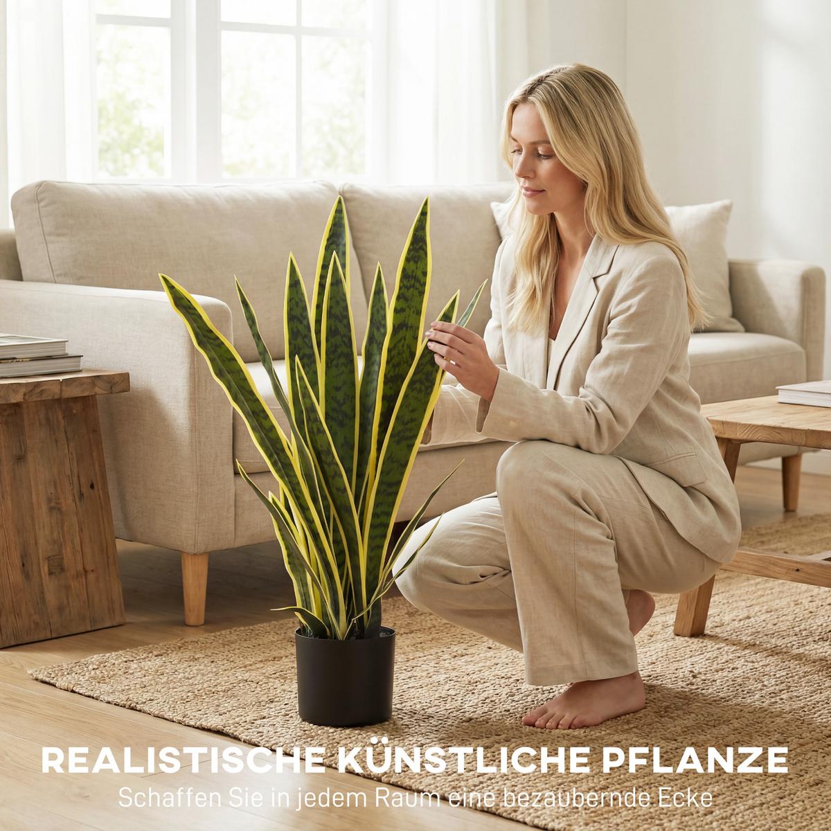 KUNSTPFLANZE Schlangenpflanze aus PE Zement Grün - Schwarz/Grün, Kunststoff (77cm) - Outsunny