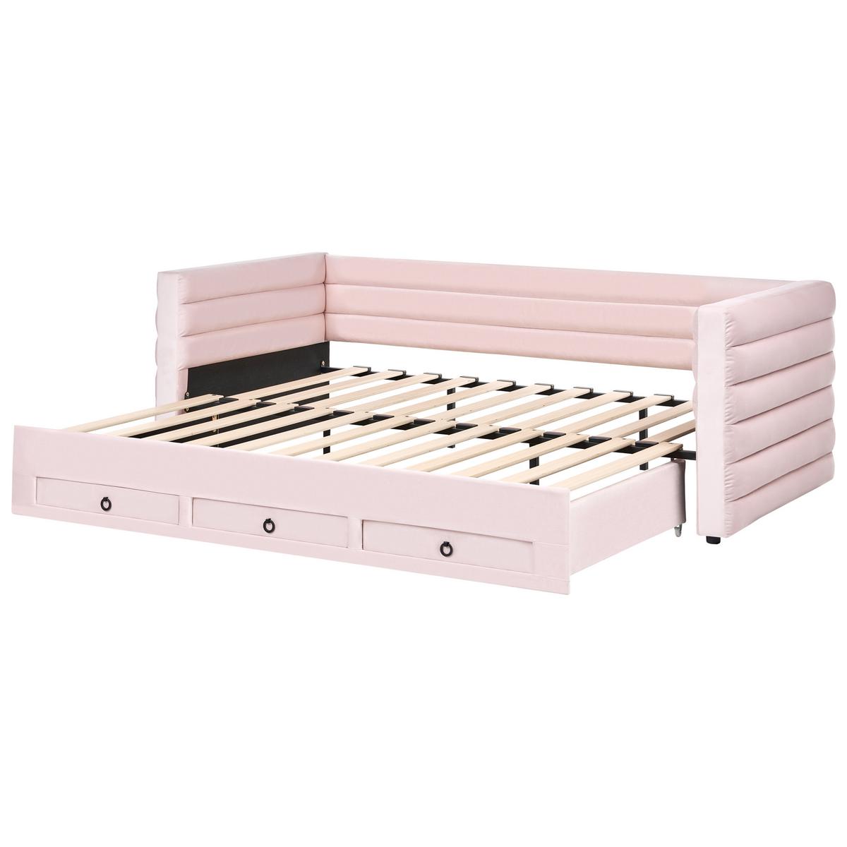 TAGESBETT mit Stauraum 90/180/200 Samtstoff Pastellrosa Meudon - Pink, Textil (90/200cm) - Beliani