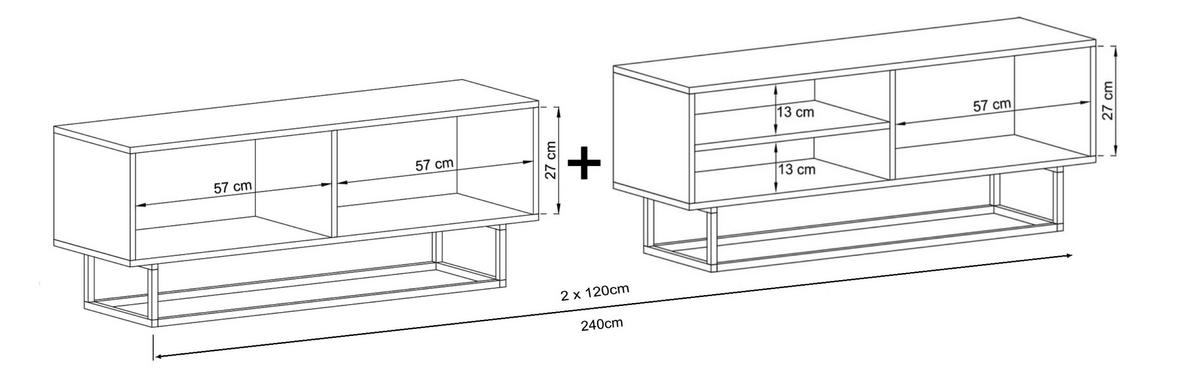 TV-LOWBOARD 2-er Set Enjoy Weiß Matt Schublade mit Metallrahmen 120 cm - Schwarz/Weiß, Keramik/Holzwerkstoff (240/46/35cm) - Meble Lindner