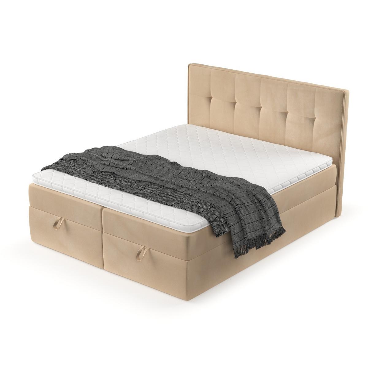 BOXBETT Tivra 200/200 cm Beige im Kronos Stoff - Beige/Schwarz, Holz/Holzwerkstoff (200/200cm) - AltaBeds