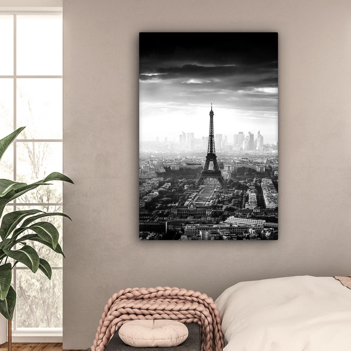 LEINWANDBILD Paris - Skyline - Eiffelturm - Stadt - Wolken Deko XXL 80x120 cm - Dunkelgrau, Textil (80/120cm) - MuchoWow