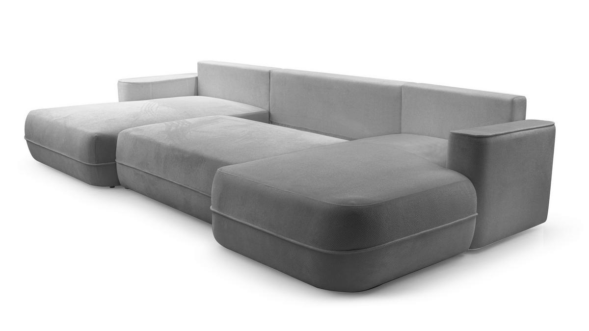 WOHNLANDSCHAFT Peoni Hellgrau 364/168/87 cm mit Schlaffunktion - Hellgrau/Schwarz, Kunststoff/Textil (364/87/168cm) - AX Living