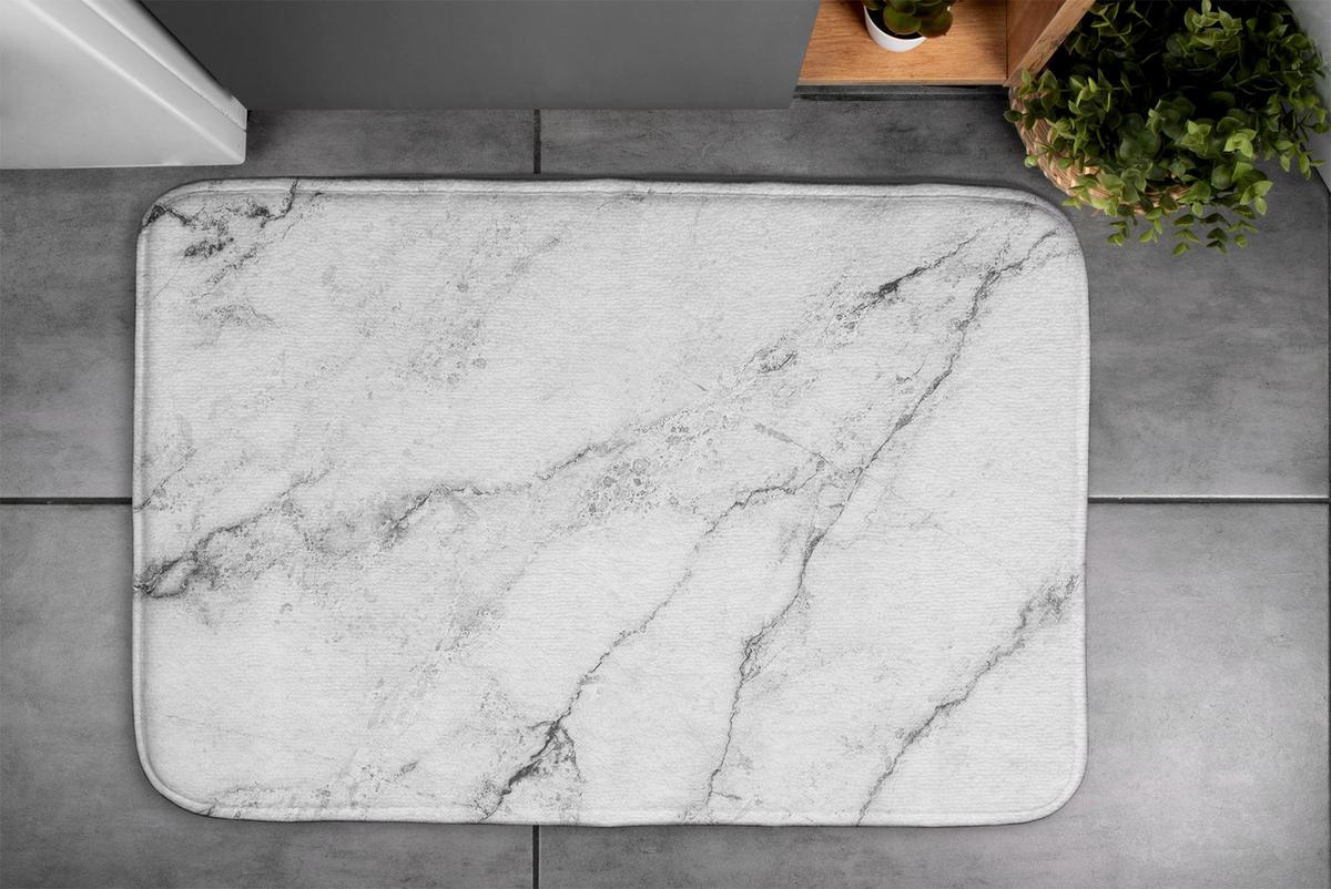 BADTEPPICH 90x60 cm Weißer Marmor - Grau, Textil (90/60cm) - TULUP
