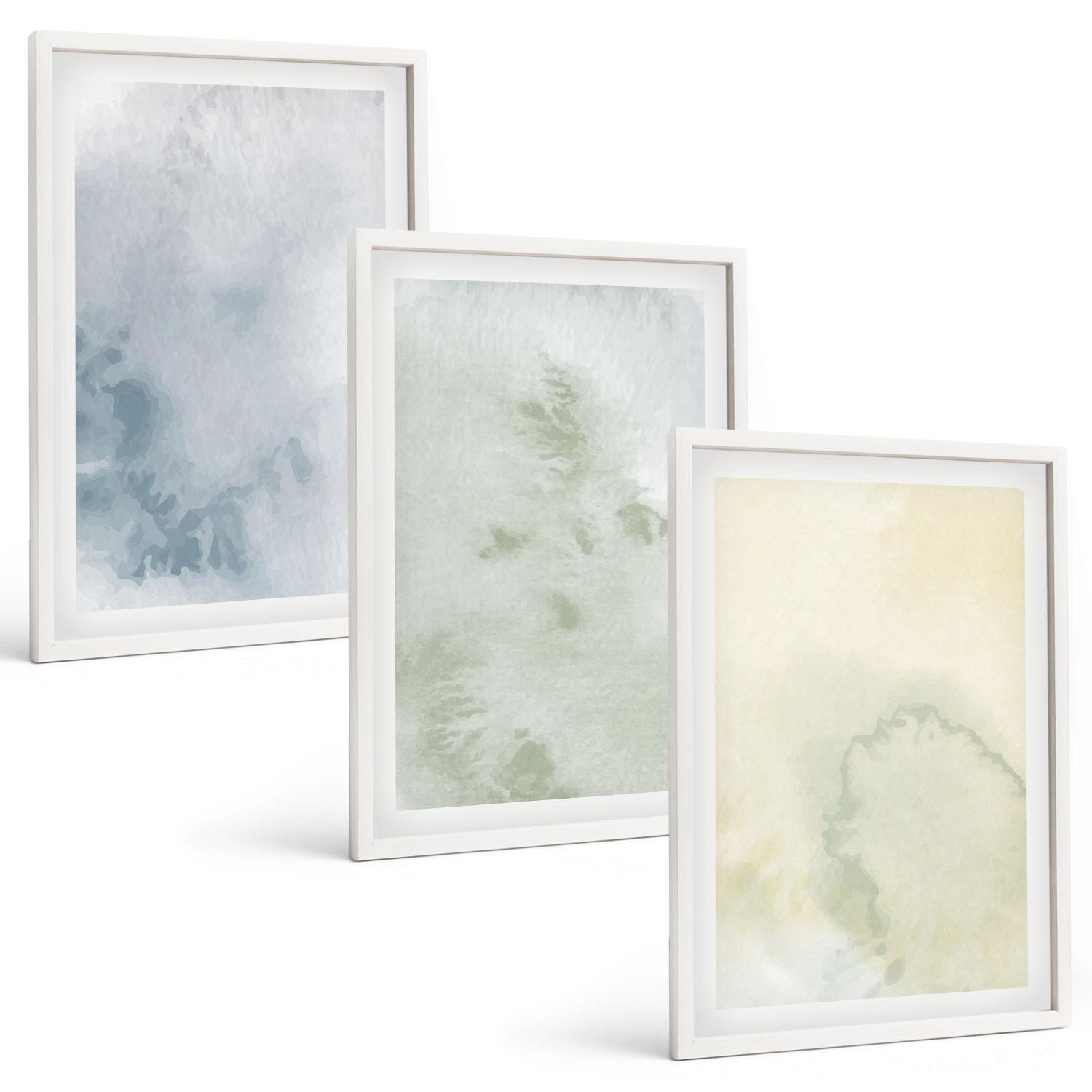 BILDER SET 3er Set - 40x60 cm Weißer Rahmen - Pastellfarben auf Leinwand - Weiß, Kunststoff (40/60cm) - TULUP