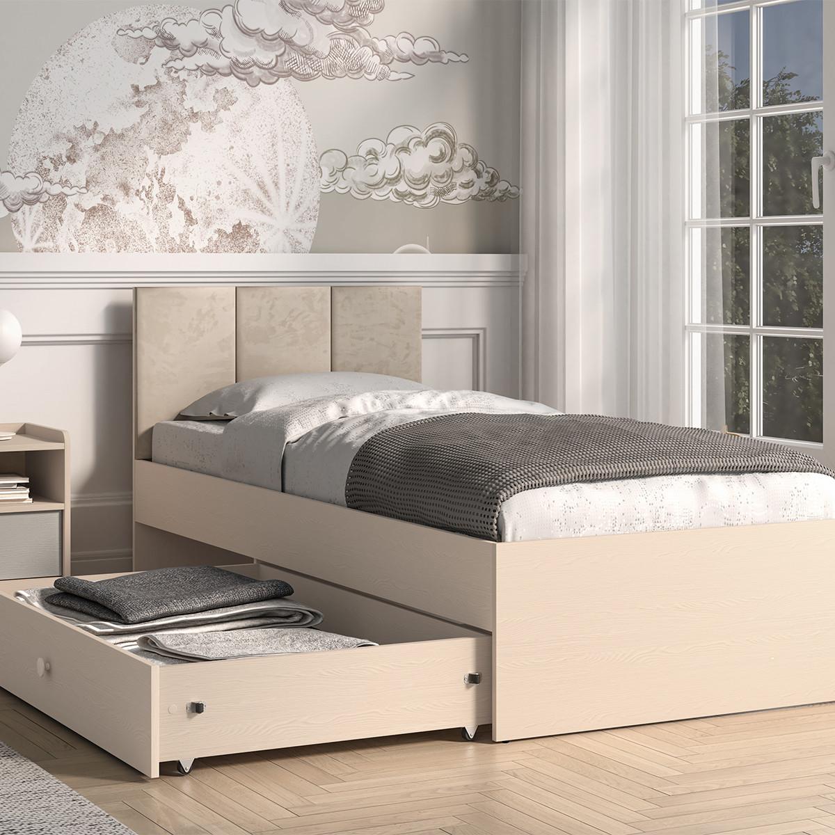 BETT 90/200 Alycia Beige - Holzeffekt - Braun, Holz (90/200cm) - Petits-meubles