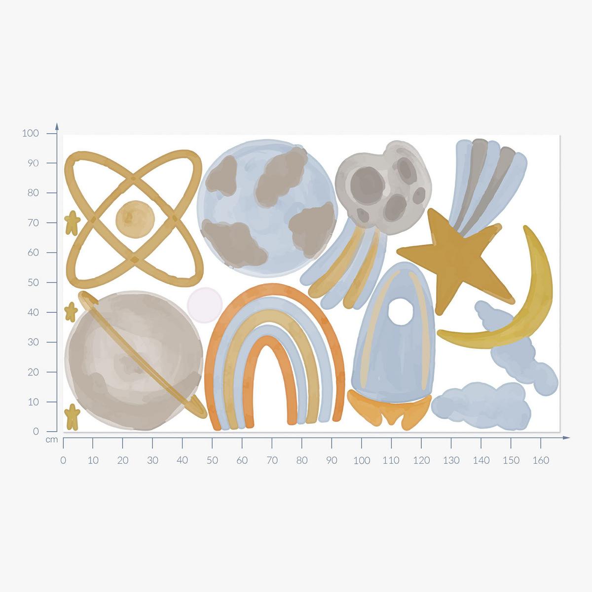 WANDAUFKLEBER 100x167cm - Planeten-Weltraumillustration - Multicolor, Kunststoff (100/167/0.1cm) - Wallfluent