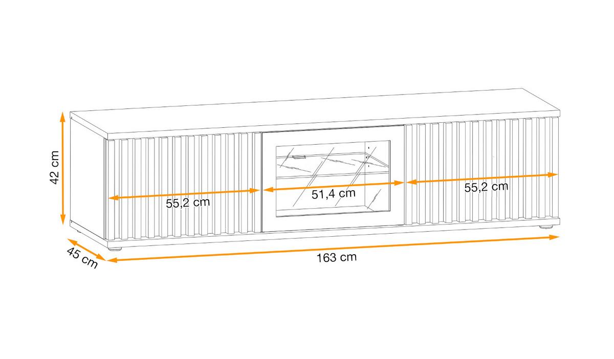 TV-LOWBOARD schwarz, Eiche Jackson 163 cm, TV Unterteil mit 3D-Lamellen inklusive Beleuchtung - Eichefarben/Schwarz, Glas/Holzwerkstoff (160/42/45cm) - Furn.Design